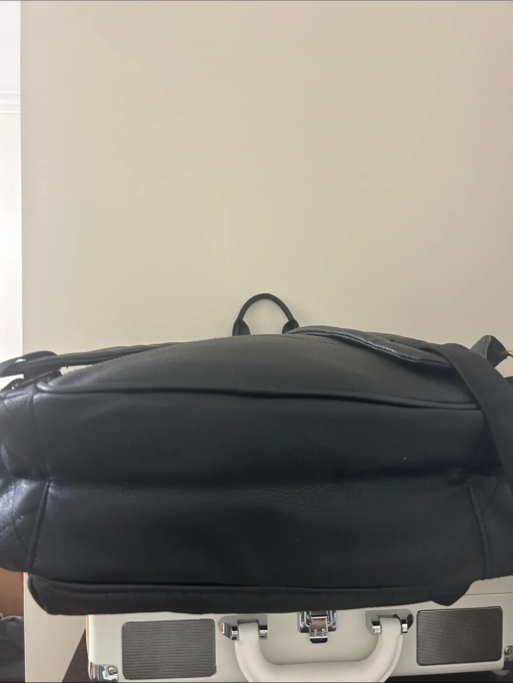 Nicole Miller Black Quilted Backpack with Gold Accents